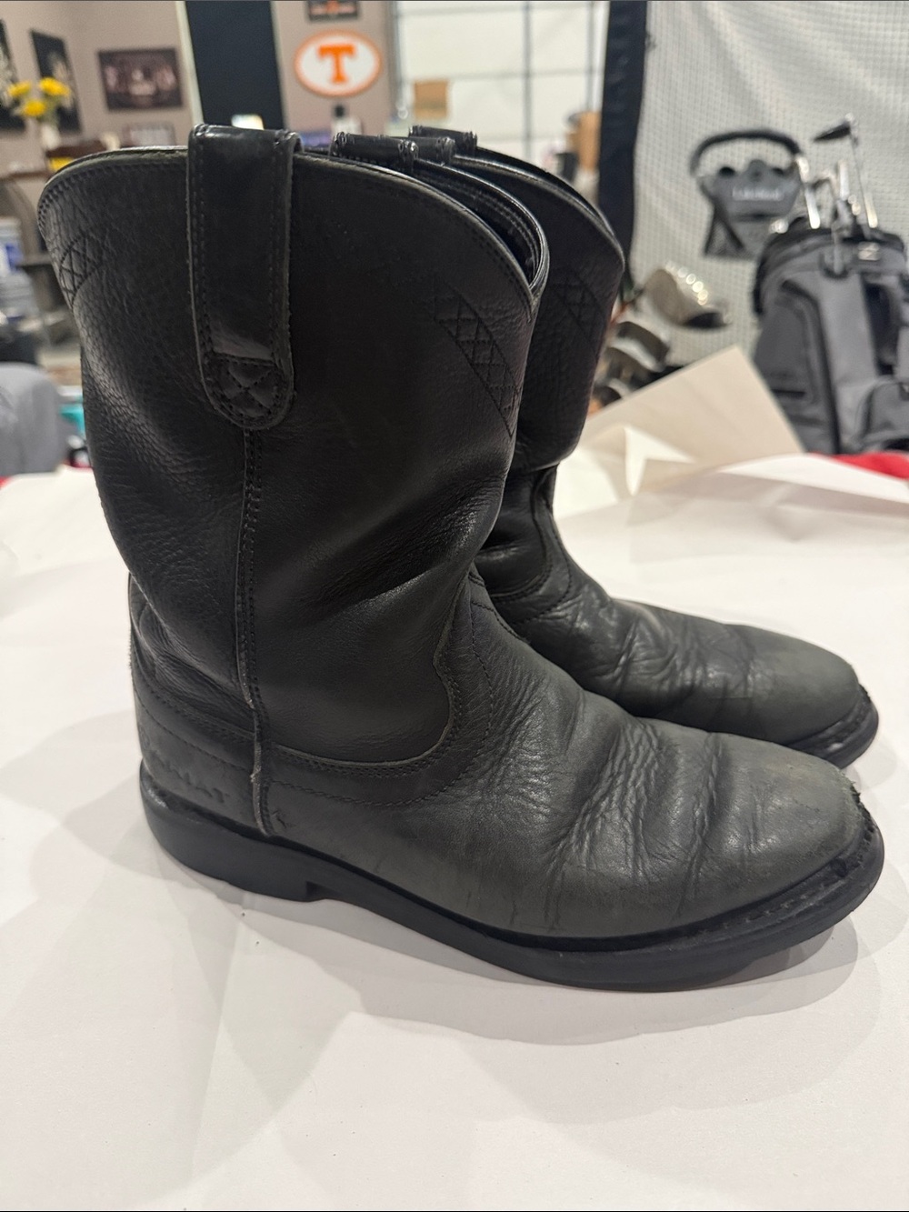 Ariat Black Leather Pull-On Western Boots- 8ee